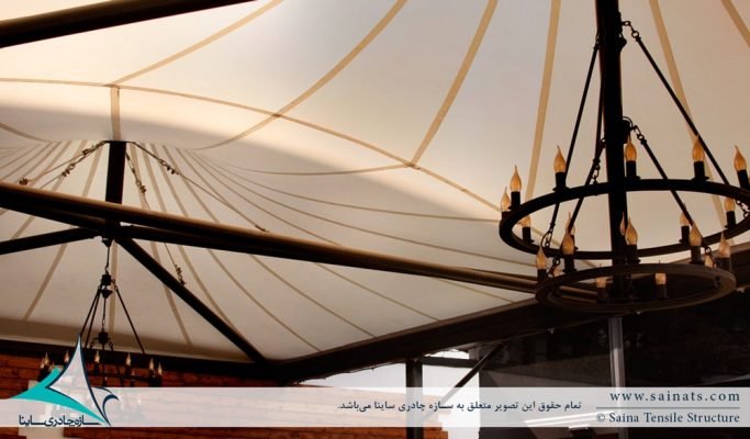 سقف چادری کافه رستوران در ایستگاه نوآوری دانشگاه شریف