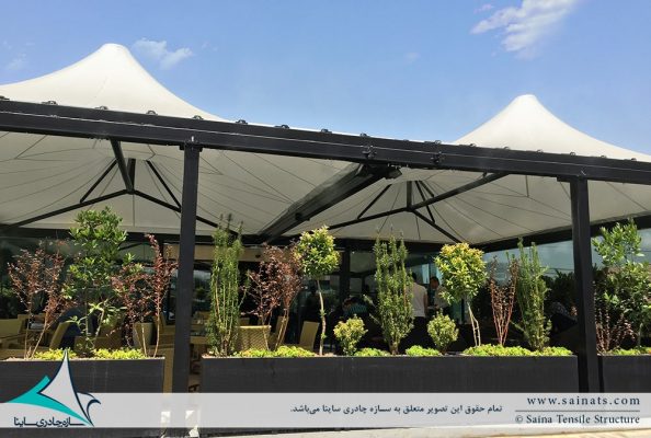 پروژه اجرای سقف چادری کافه رستوران ایزار در باغ کتاب تهران