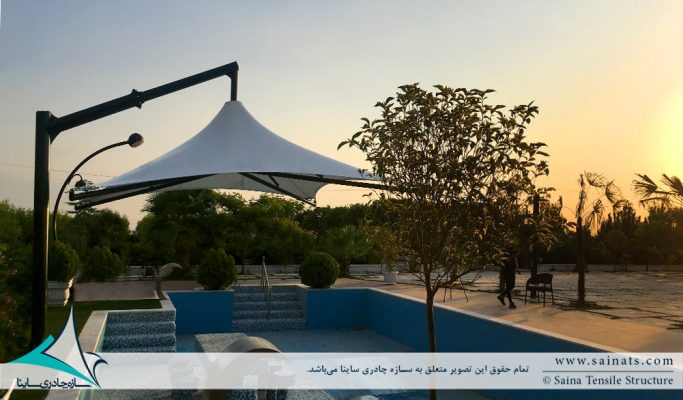 پروژه طراحی و اجرای سایبان پارچه ای استخر فرم سان شید