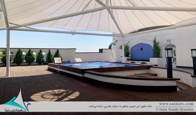 اجرای سایبان پارچه ای استخر روفگاردن در نیاوران