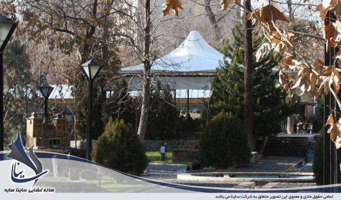اجرای سایبان چادری کافه شمرون در باغ موزه هنر ایرانی