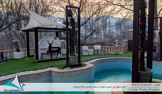 اجرای آلاچیق پارچه ای ویلا کردان